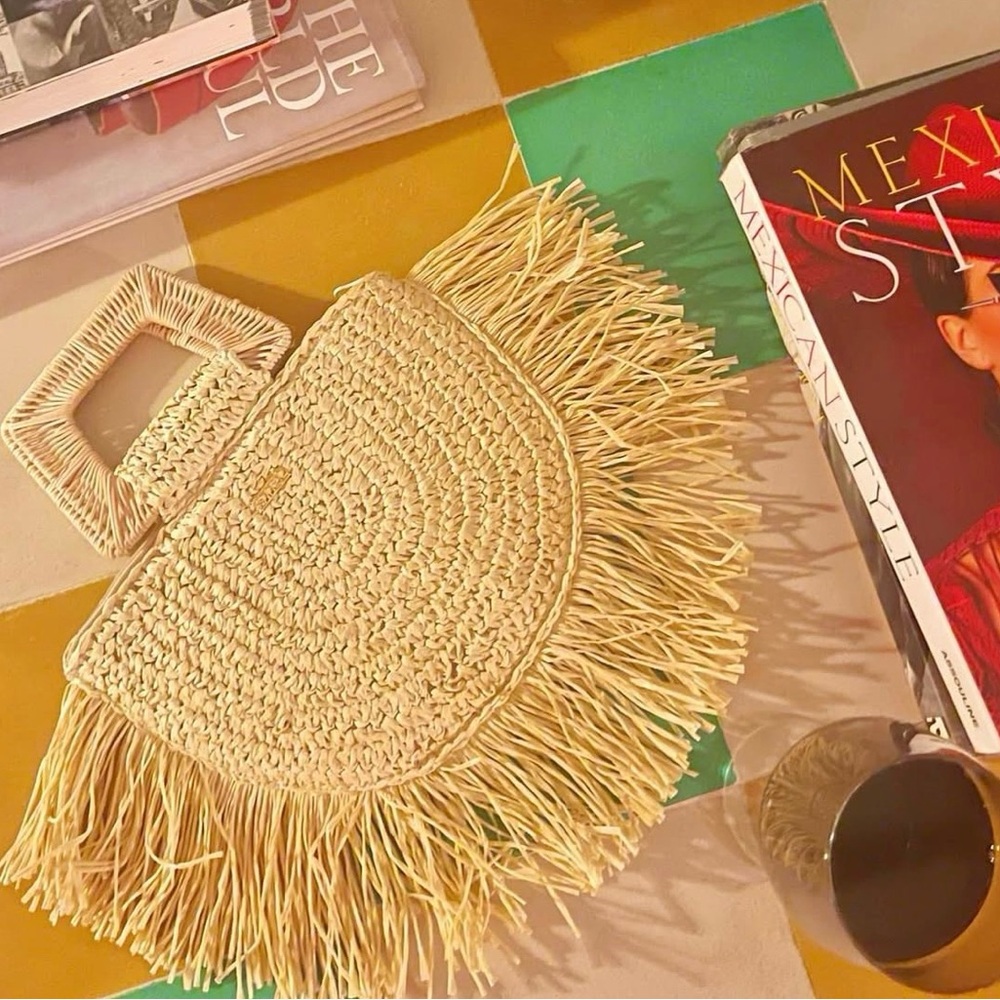 Elegant Fringe Straw Tote Bag - Picture 6 of 6